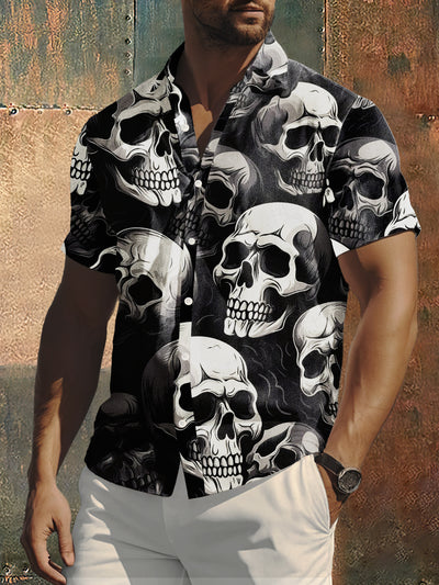 Men's Skulls Print Punk Style Short Sleeve Shirt