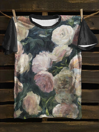 Unisex Flowers Oil Painting Print Punk Casual Short Sleeves T-Shirt