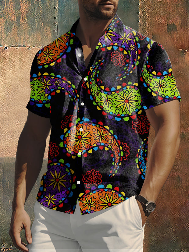 Men's Cashew Print Hippie Style Short Sleeve Shirt