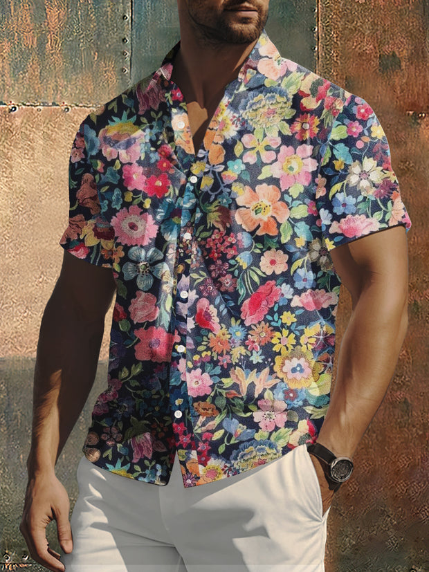 Men's Flowers Print Punk Style Short Sleeve Shirt