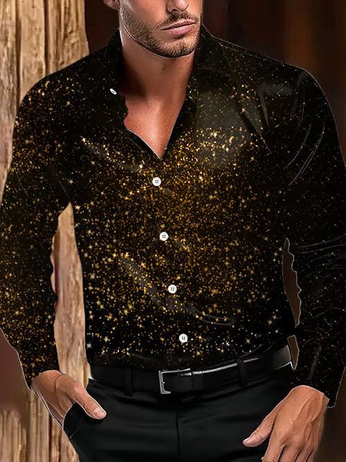 Men's Outdoor Vintage Western Gold Highlights Party Royal Casual Cotton Satin Long Sleeve Shirt