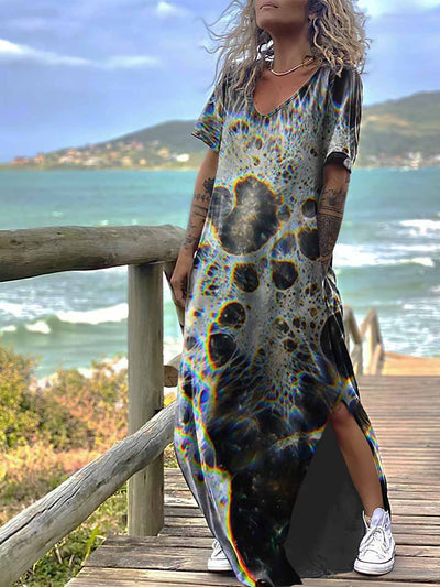 Women's Gothic Style Pupil Print Design Short Sleeve Maxi Dress