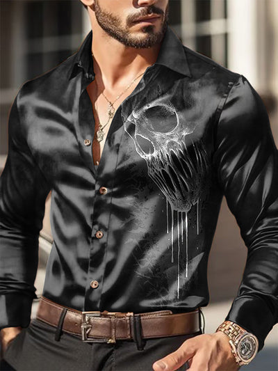 Men's Outdoor Vintage Dark Punk Skull Designs Royal Casual Cotton Satin Fabrics Long Sleeve Shirt