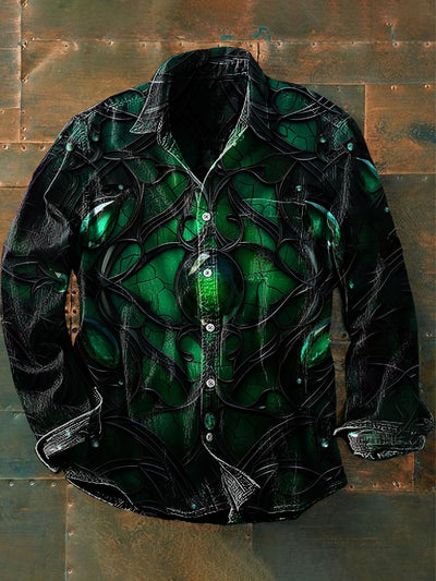 Unisex Men's Vintage St Patrick's Western Green Jewellery Abstract Print Casual Long Sleeve Shirt