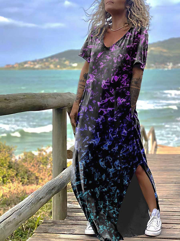 Women's Gothic Abstract Gradient Print Design Short Sleeve Maxi Dress