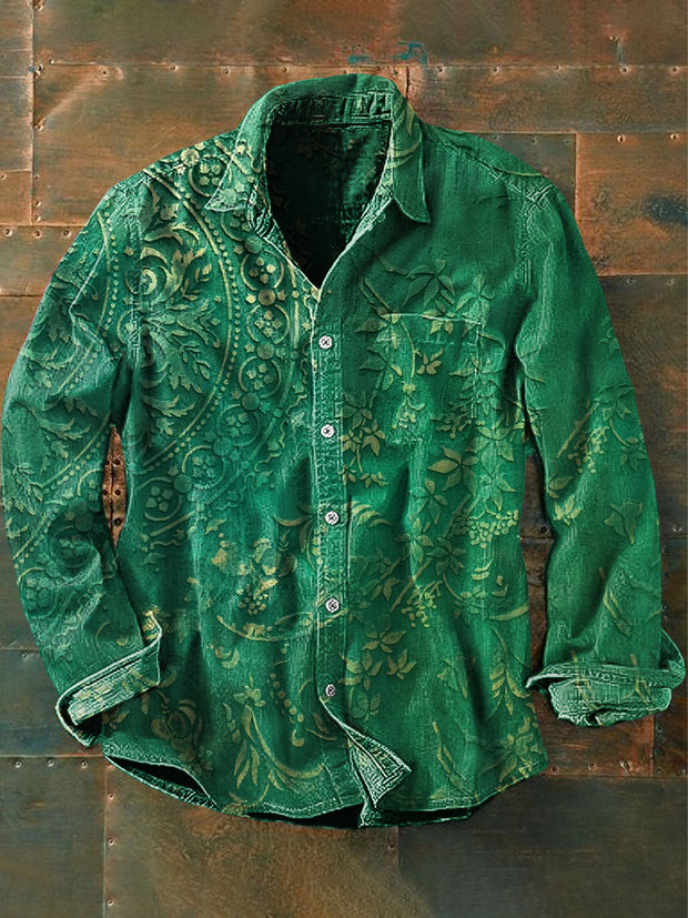 Unisex Men's Vintage St Patrick's Perris Green Leaves Abstract Print Casual Long Sleeve Shirt