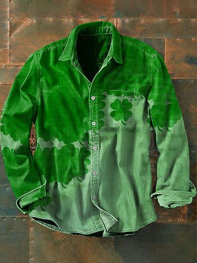 Unisex Men's Vintage Western St Patrick's Shamrocks Abstract Print Casual Long Sleeve Shirt