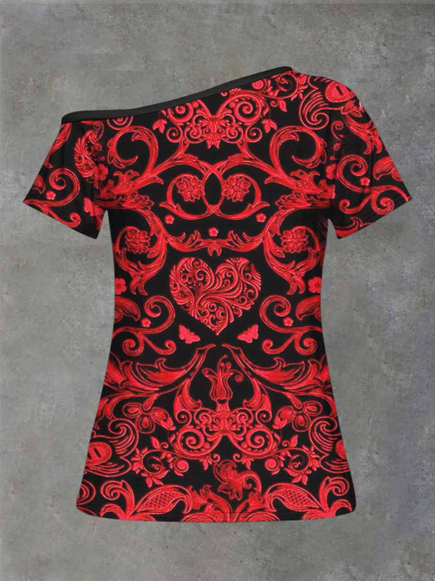 Women's Palace Print Strapless Short Sleeve Casual T-Shirt