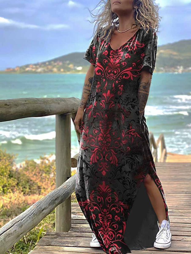 Women's Punk Style Gothic Print Design Short Sleeve Maxi Dress