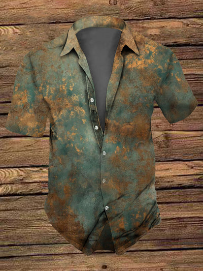 Men's Retro  Vintage Western Rust Colour Art Design Print Short-Sleeve Shirt