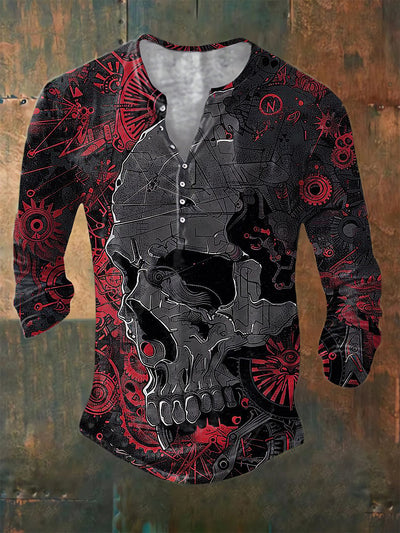 Men's ice cream Cotton Summer Casual Skull Print Beach Shirt long Sleeve