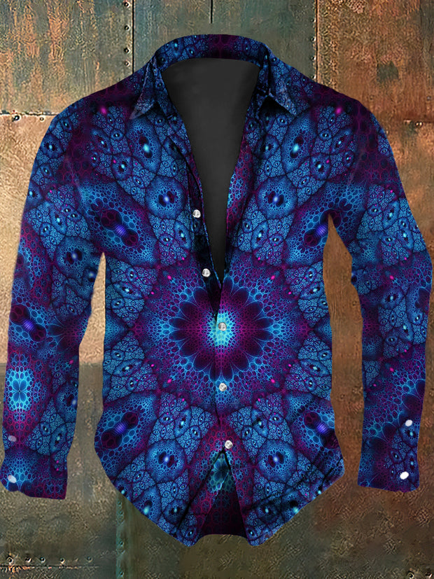 Men's Retro Hippie Psychedelic Mandala Abstract Print Casual Long Sleeve Shirt