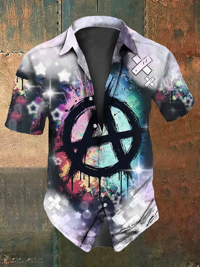 Men's  Vintage Punk Colourful Anarchy Abstract Print Casual Cotton Short Sleeve Shirt