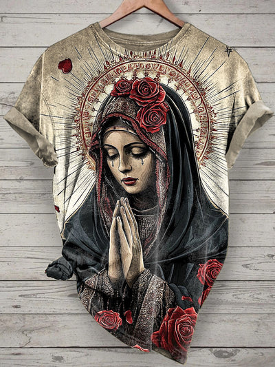Unisex Nun Printed Vintage Fashion Loose Short Sleeve T-Shirt