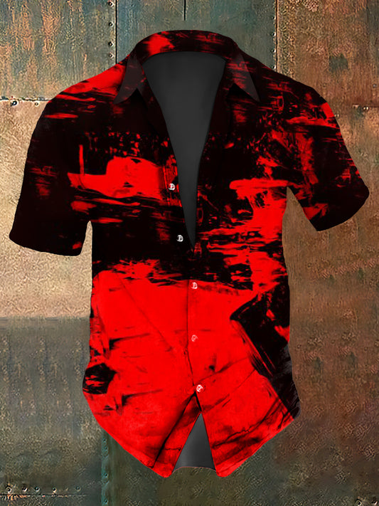 Men's  Vintage Gothic Red Graffiti Design Abstract Print Casual Cotton Short Sleeve Shirt