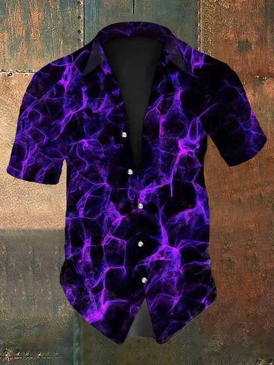 Vintage Punk Music Festival Purple Ripple Gradient Abstract Print Casual Cotton Short Sleeve Shirt