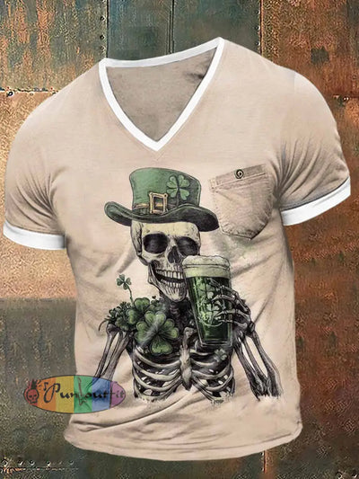 St. Patrick’s Skull Print Short Sleeve V-Neck T-Shirt Colorful / S