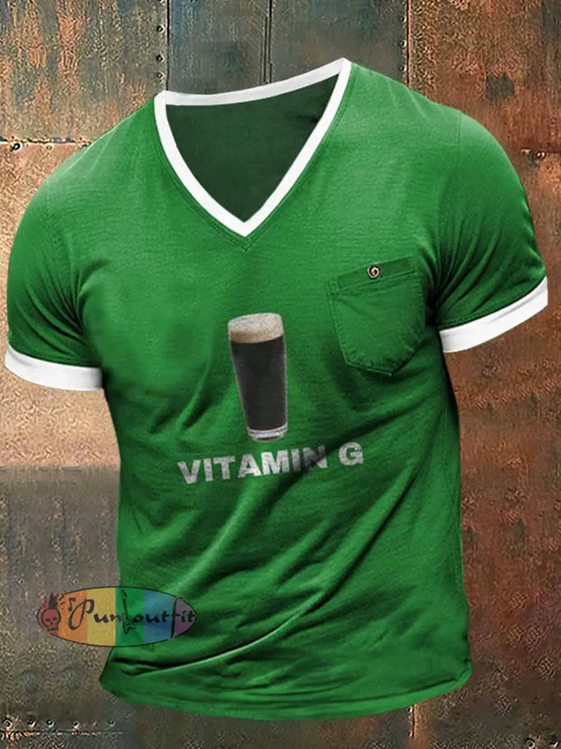 St. Patrick’s Vitaming Print Short Sleeve V-Neck T-Shirt Green / S