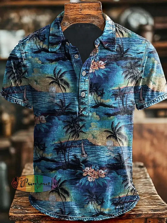 Summer Coconut Print Casual Polo Shirt As picture / S