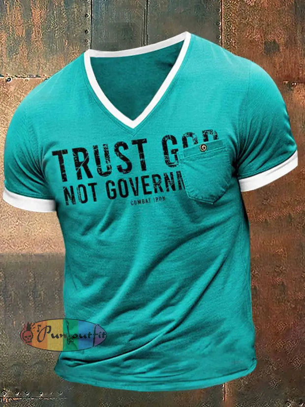 Trust GOD Print Short Sleeve V-Neck T-Shirt Colorful / S