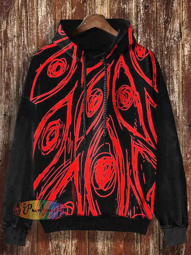 Unisex 3D Blood Eye Print Halloween Casual Hooded Sweatshirt Red / S