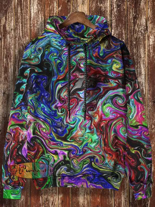 Unisex 3D Color Water Print Halloween Casual Hooded Sweatshirt Colorful / S