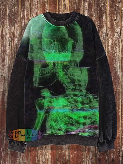 Unisex 3D Cool Skull Print Halloween Crew Neck Casual Sweatshirt Green / S