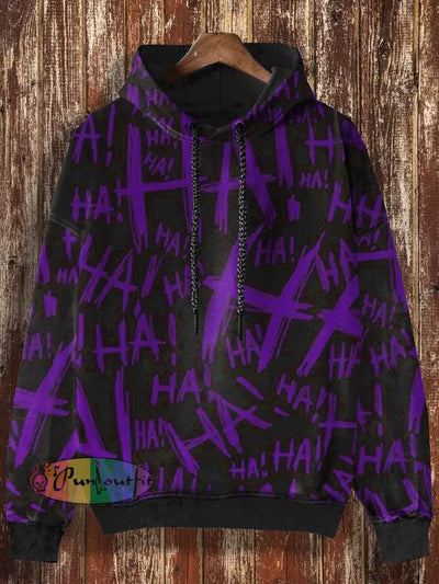 Unisex 3D Hahaha Print Halloween Casual Hooded Sweatshirt Purple / S