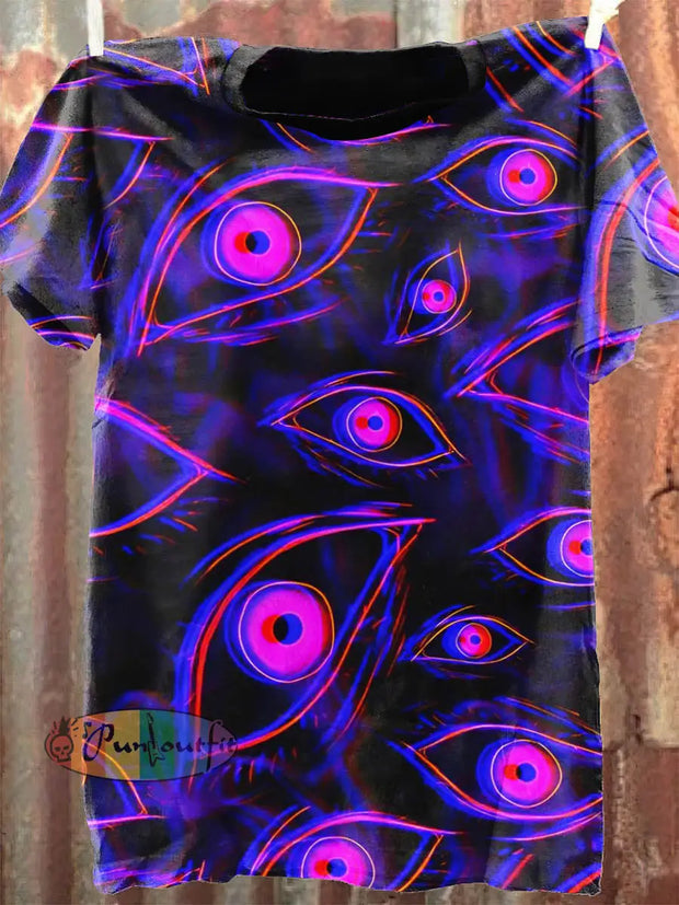 Unisex 3D Magic Eyes Art Illustration Print Casual Short Sleeves T-Shirt Purple / S