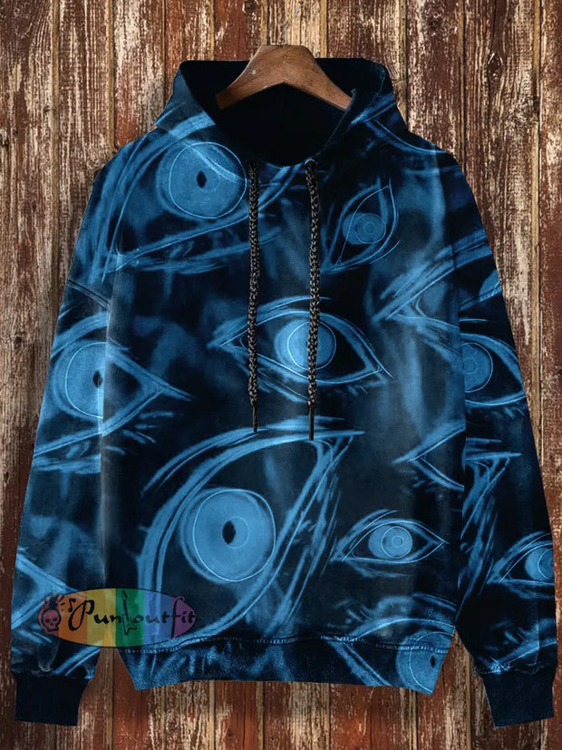 Unisex 3D Magic Eyes Print Halloween Crew Neck Casual Sweatshirt Hooded Sweatshirt-Blue / S