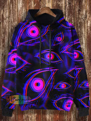 Unisex 3D Magic Eyes Print Halloween Crew Neck Casual Sweatshirt Hooded Sweatshirt-Purple / S