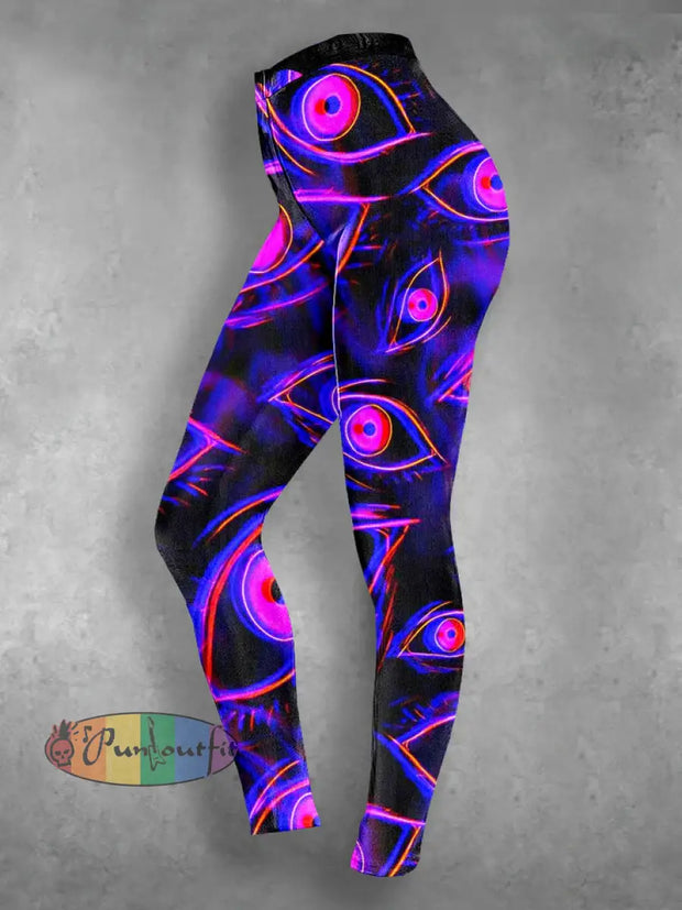 Unisex 3D Magic Eyes Print Halloween Crew Neck Casual Sweatshirt Leggings / S