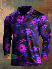 Unisex 3D Magic Eyes Print Halloween Crew Neck Casual Sweatshirt Polo / S