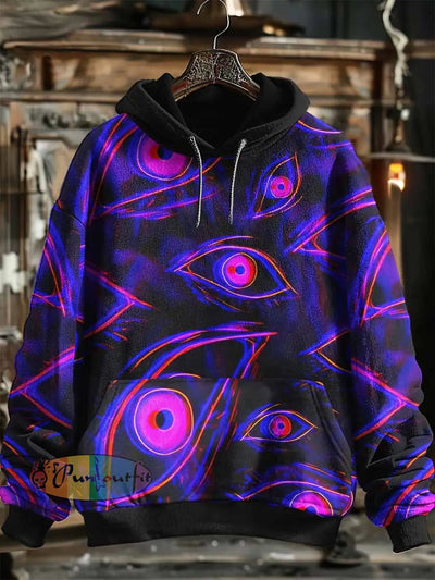 Unisex 3D Magic Eyes Print Halloween Hooded Sweatshirt With Pocket Purple / S