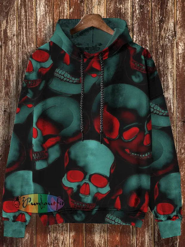 Unisex 3D Magic Skull Print Halloween Casual Hooded Sweatshirt Black / S