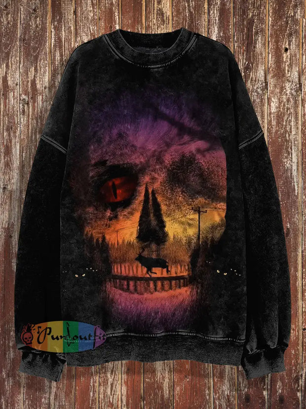 Unisex 3D Magic Skull Print Halloween Crew Neck Casual Sweatshirt Black / S