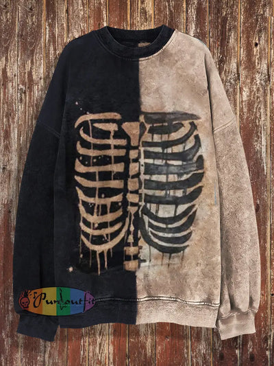 Unisex 3D Skeleton Print Punk Crew Neck Casual Sweatshirt Colorful / S