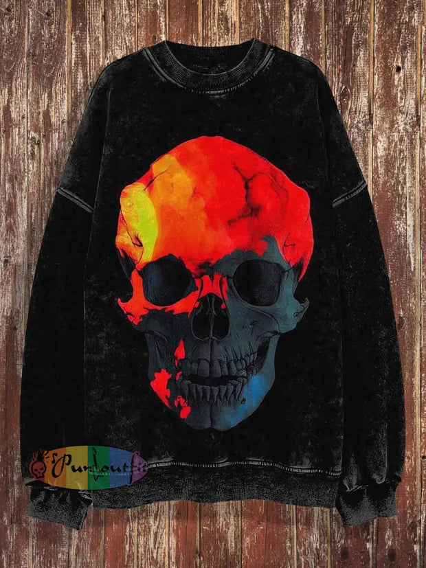 Unisex 3D Skull Print Halloween Crew Neck Casual Sweatshirt Black / S