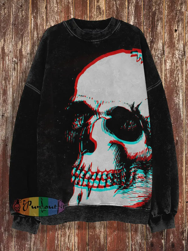 Unisex 3D Skull Print Halloween Crew Neck Casual Sweatshirt Black / S