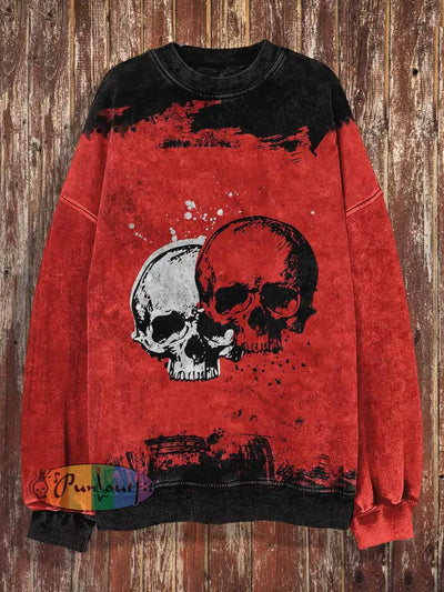 Unisex 3D Skulls Print Halloween Crew Neck Casual Sweatshirt Colorful / S