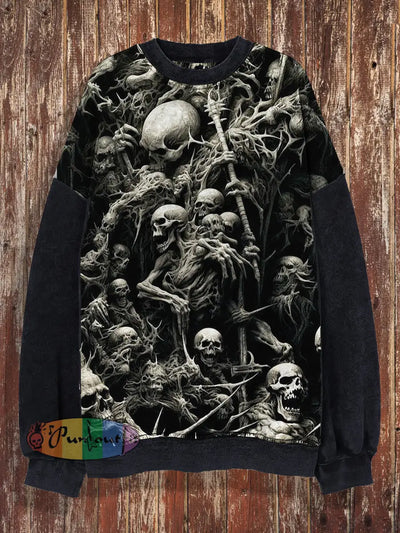 Unisex 3D Skulls Print Punk Crew Neck Casual Sweatshirt Black / S