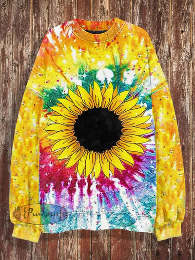 Unisex 3D Sunflower Print Crew Neck Casual Sweatshirt Colorful / S