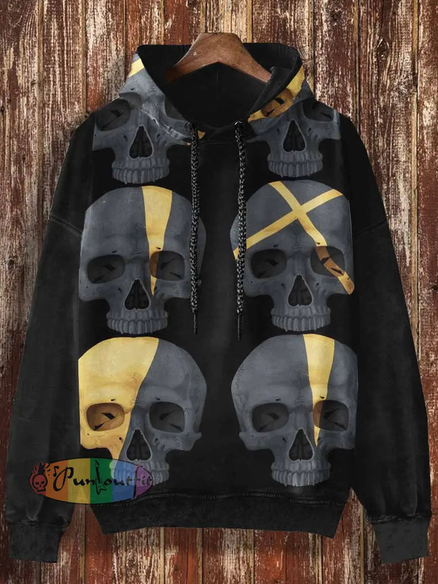 Unisex Abstract 3D Skull Print Casual Hooded Sweatshirt Black / S