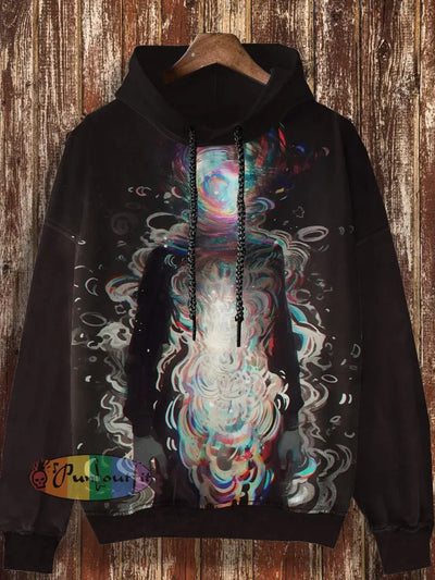 Unisex Abstract Art Figure Print Casual Fashion Long Sleeved Hooded Sweatshirt Dark Brown / S