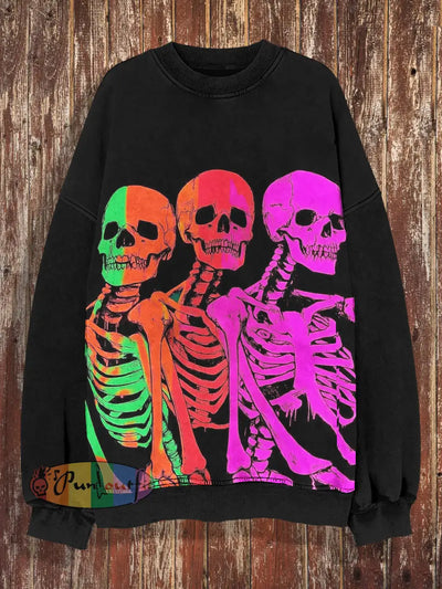 Unisex Abstract Coloful Skulls Print Halloween Crew Neck Casual Sweatshirt Colorful / S