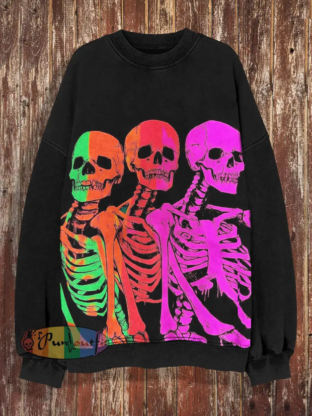 Unisex Abstract Coloful Skulls Print Halloween Crew Neck Casual Sweatshirt Colorful / S