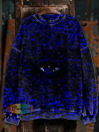 Unisex Abstract Eye Illustration Printed Casual Long Sleeve Sweatshirt Colorful / S