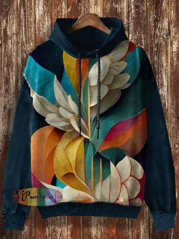 Unisex Abstract Flower Print Halloween Casual Hooded Sweatshirt Colorful / S