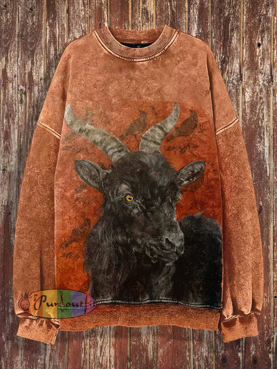 Unisex Abstract Goat Print Halloween Crew Neck Casual Sweatshirt Orange / S