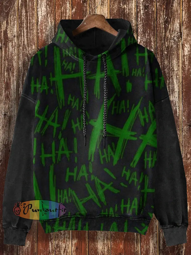 Unisex Abstract Ha Print Halloween Casual Hooded Sweatshirt Green / S